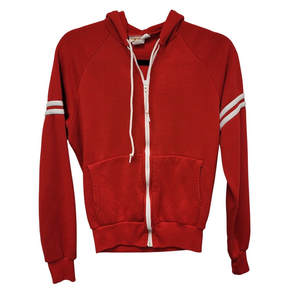 Vintage Moorewear Red Zip Hoodie Size S Retro Stripe Lounge USA Sportswear 80's